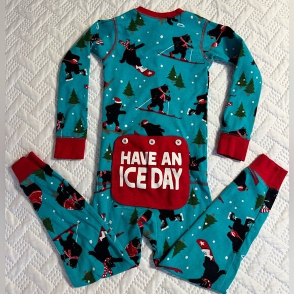 Little Blue House Kids Wild Winter 4T Size 4 Unisex Teal Skiing Footless Onesie - Picture 7 of 16